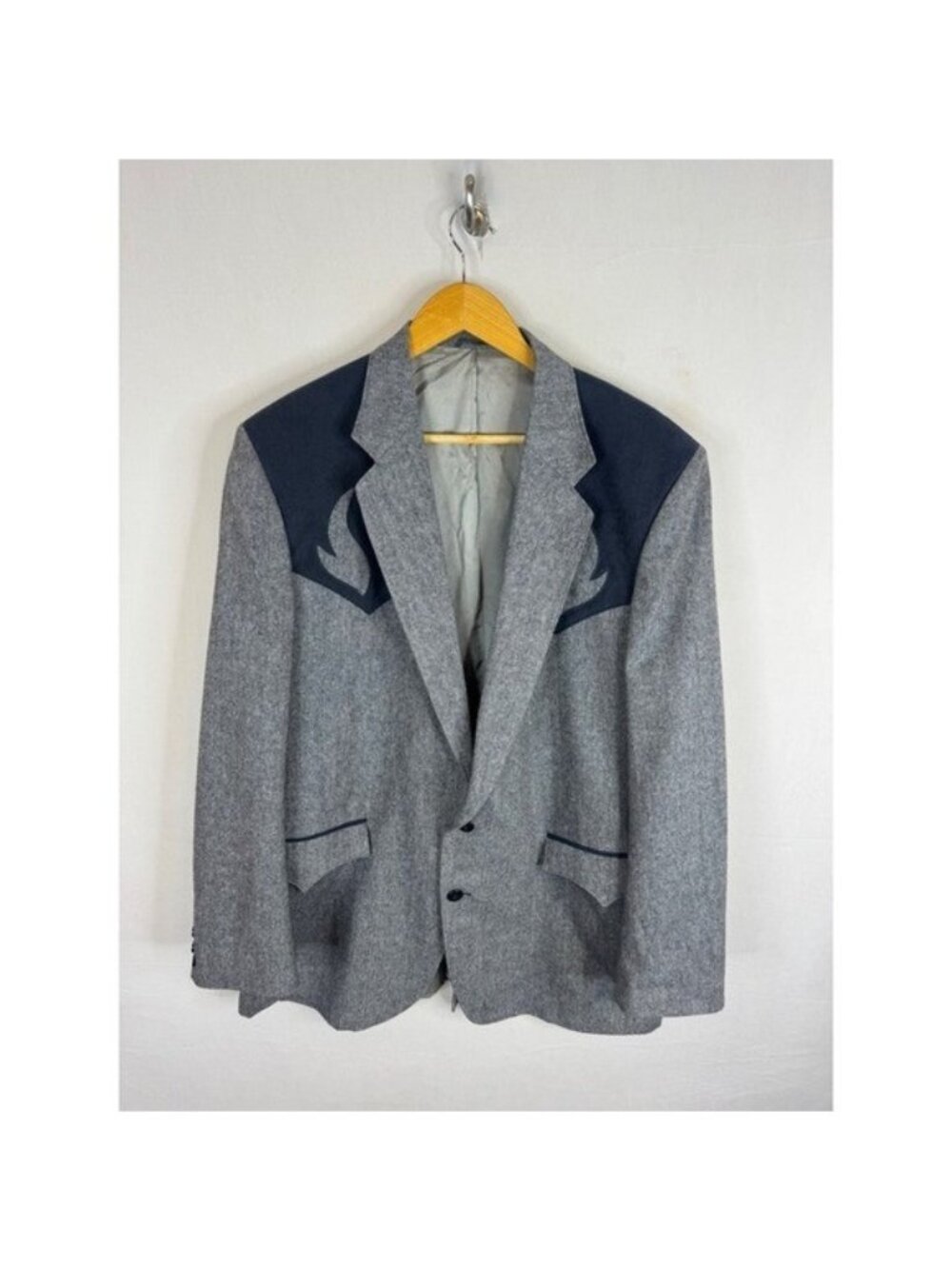 Circle S Western Blazer Grey Tweed Yoke Applique Sport Coat 46L USA